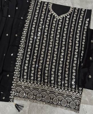 Latest cocktail wear black chinon sharara suit for women 4