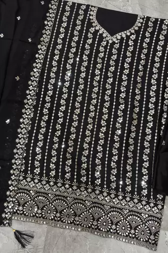 Latest cocktail wear black chinon sharara suit for women