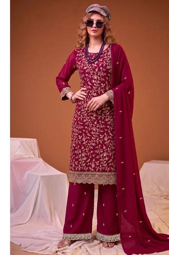Rani pink straight suit for women georgette fabric
