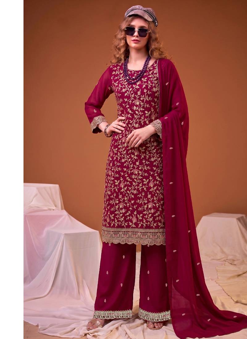 Rani pink straight suit for women georgette fabric