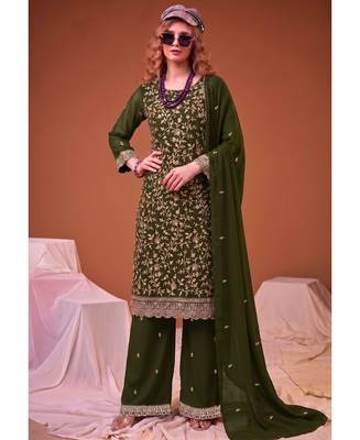 Mahendi green straight suit for women georgette fabric 1