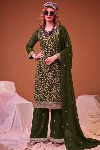 Mahendi green straight suit for women georgette fabric