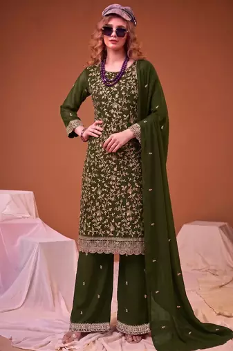 Mahendi green straight suit for women georgette fabric