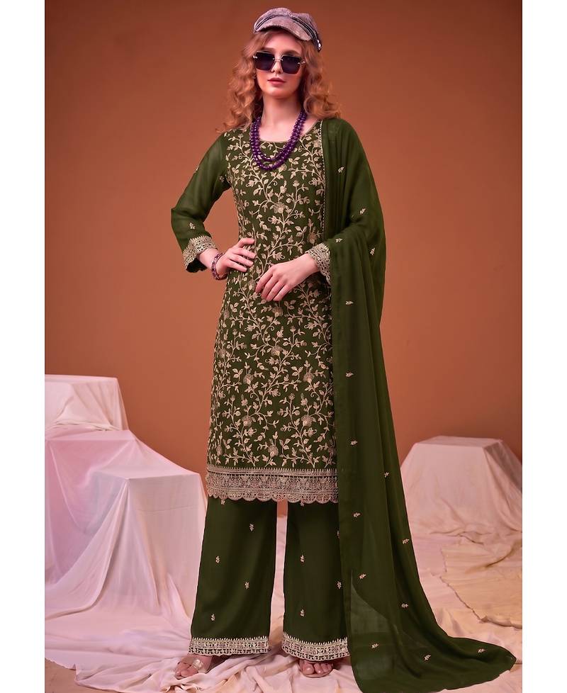 Mahendi green straight suit for women georgette fabric