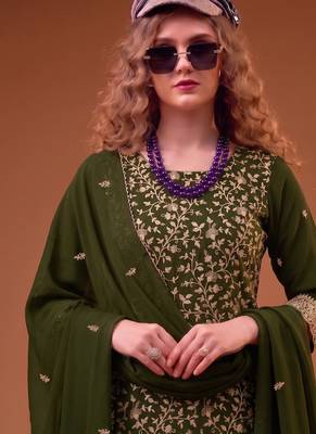 Mahendi green straight suit for women georgette fabric 2