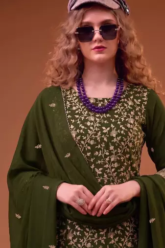 Mahendi green straight suit for women georgette fabric