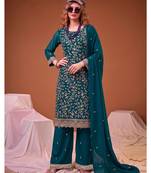 Teal blue straight suit for women georgette fabric