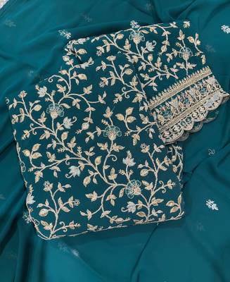 Teal blue straight suit for women georgette fabric 3