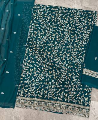 Teal blue straight suit for women georgette fabric 4