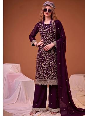 Purple straight suit for women georgette fabric 1