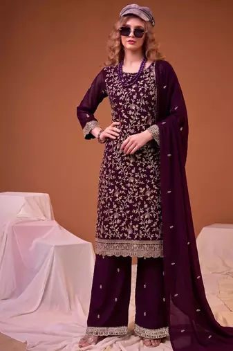 Purple straight suit for women georgette fabric