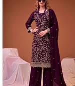 Purple straight suit for women georgette fabric