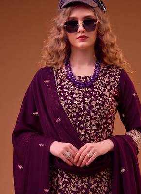 Purple straight suit for women georgette fabric 2