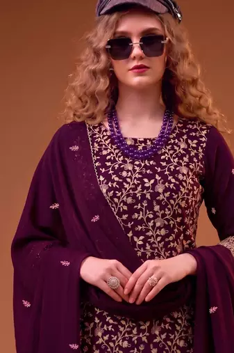 Purple straight suit for women georgette fabric