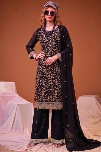 Black straight suit for women georgette fabric