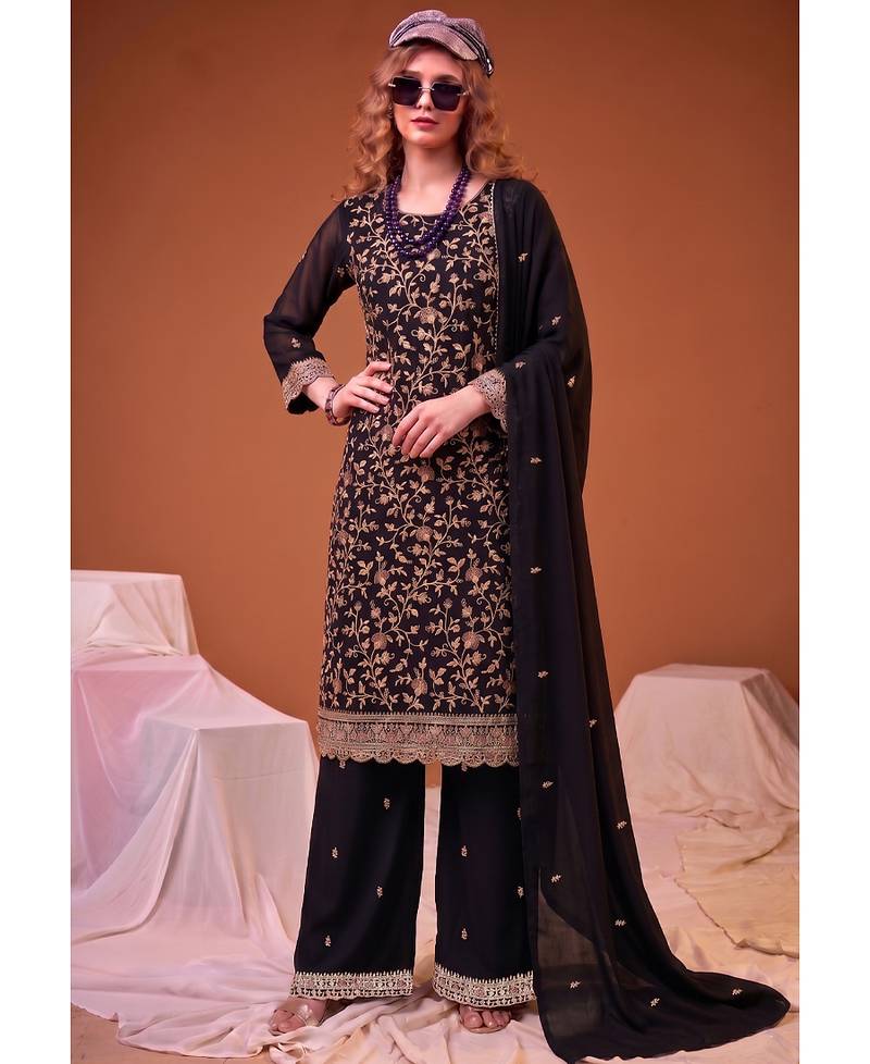 Black straight suit for women georgette fabric