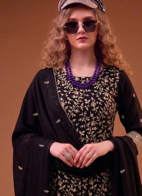 Black straight suit for women georgette fabric 2