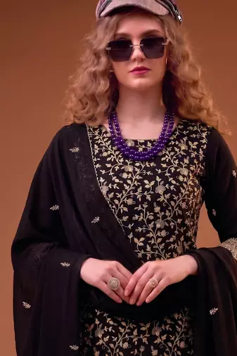 Black straight suit for women georgette fabric