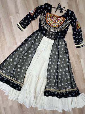 Black Navaratri Special Kora Cotton Frill Lehenga with Patch Work Georgette Kurti 6