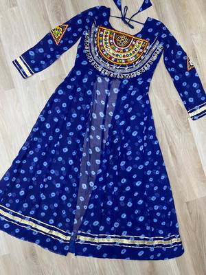Blue Navaratri Special Kora Cotton Frill Lehenga with Patch Work Georgette Kurti 7