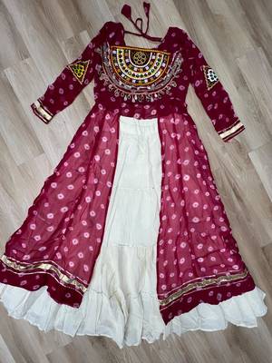 Pink Navaratri Special Kora Cotton Frill Lehenga with Patch Work Georgette Kurti 6