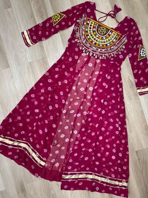 Pink Navaratri Special Kora Cotton Frill Lehenga with Patch Work Georgette Kurti 7