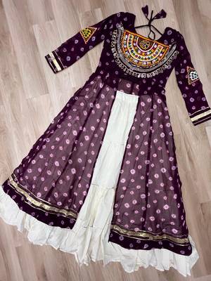 Purple Navaratri Special Kora Cotton Frill Lehenga with Patch Work Georgette Kurti 6