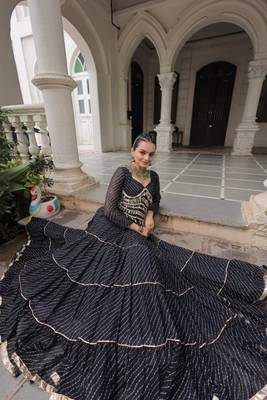 Black Navaratri Special Leheriya Print with Gota-Patti Lace Work Lehenga Choli- free size 6