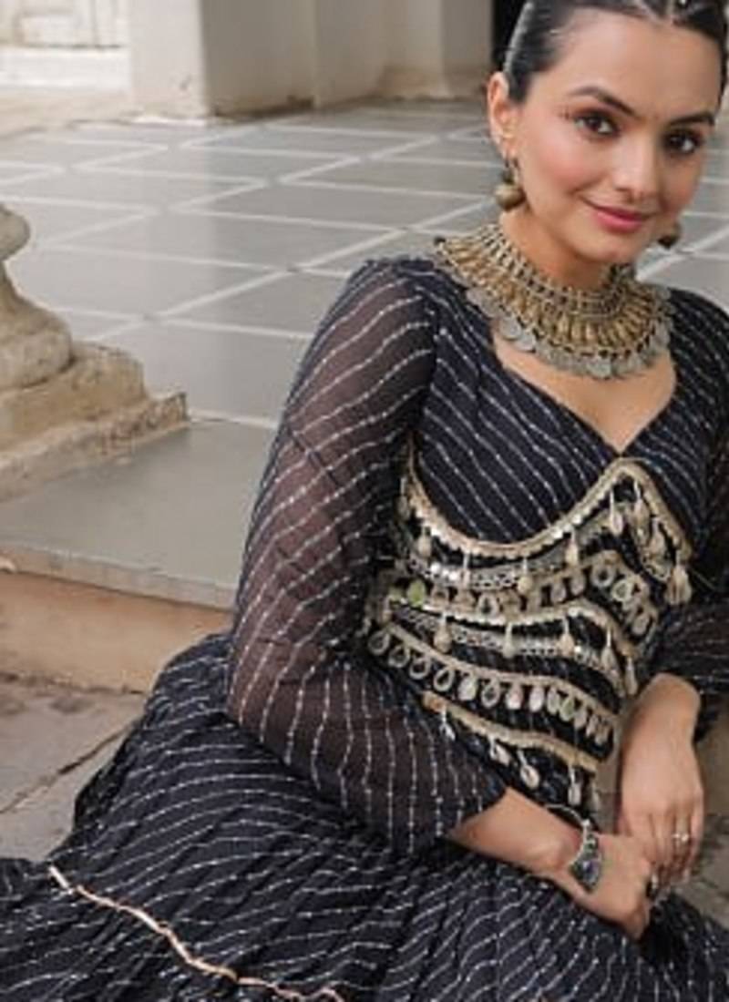 Black Navaratri Special Leheriya Print with Gota-Patti Lace Work Lehenga Choli