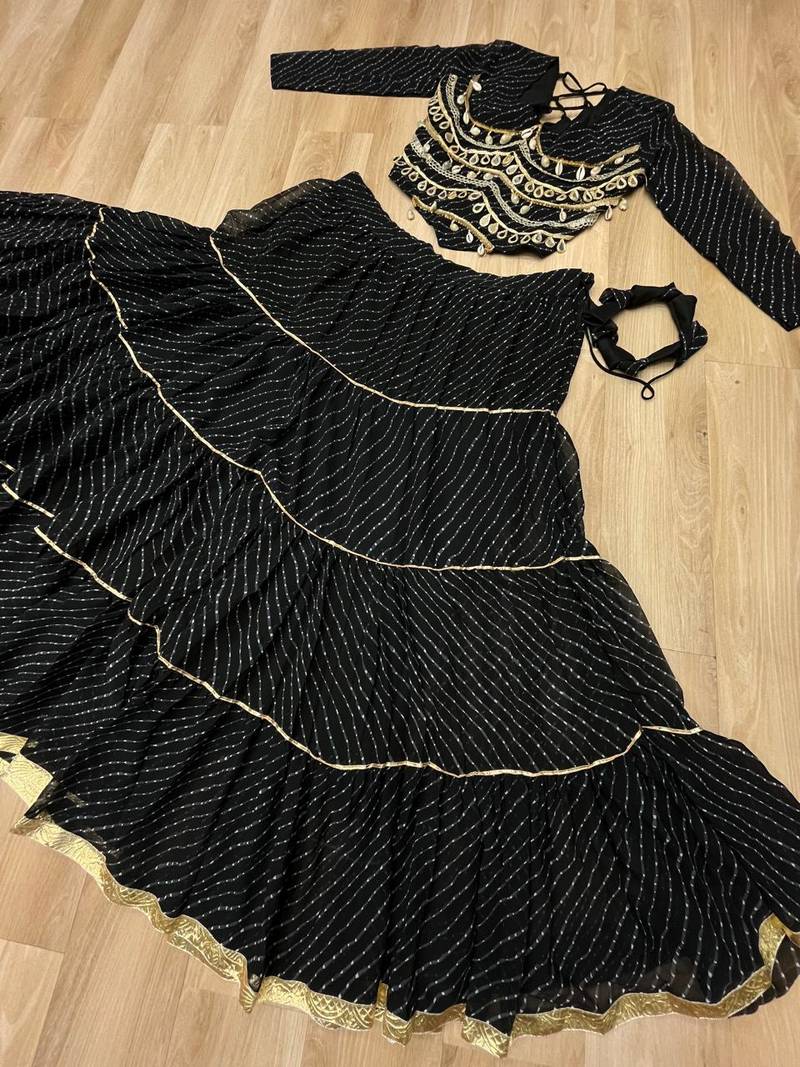 Black Navaratri Special Leheriya Print with Gota-Patti Lace Work Lehenga Choli
