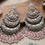 Oxidized silver-toned layered chandbali earrings with blush pink drops