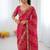 Pink soft georgette digital print saree with embroidered border & banglory silkblend blouse