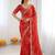 Red soft georgette digital print saree with embroidered border & banglory silkblend blouse