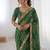 Green soft georgette digital print saree with embroidered border & banglory silkblend blouse