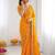 Yellow soft georgette digital print saree with embroidered border & banglory silkblend blouse