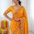 Yellow soft georgette digital print saree with embroidered border & banglory silkblend blouse
