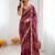 Wine soft georgette digital print saree with embroidered border & banglory silkblend blouse
