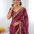 Wine soft georgette digital print saree with embroidered border & banglory silkblend blouse