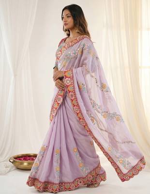 Lavender rangoli silkblend designer embroidered saree with mono banglory blouse 2