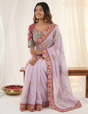 Lavender rangoli silkblend designer embroidered saree with mono banglory blouse 4