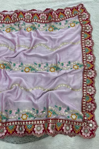 Lavender rangoli silkblend designer embroidered saree with mono banglory blouse