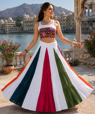 Navratri Multicolor Rayon Cotton Lehenga Choli Set with Mirror Work Blouse 1