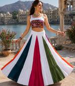 Navratri Multicolor Rayon Cotton Lehenga Choli Set with Mirror Work Blouse