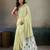 Printed floral ethnic motifs linen digital saree with blouse piece
