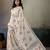 Printed floral ethnic motifs linen digital saree with blouse piece