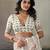 Printed floral ethnic motifs linen digital saree with blouse piece