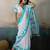 Printed floral ethnic motifs linen digital saree with blouse piece