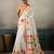 Printed floral ethnic motifs linen digital saree with blouse piece