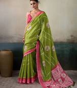 Printed floral ethnic motifs linen digital saree with blouse piece