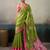 Printed floral ethnic motifs linen digital saree with blouse piece